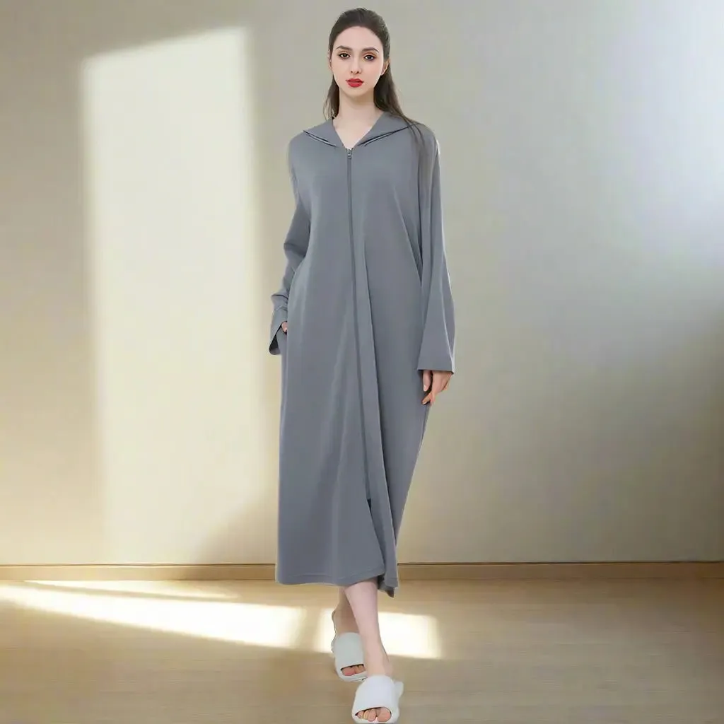 Zipper Hooded Bathrobe