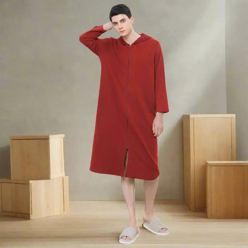 Zipper Hooded Bathrobe