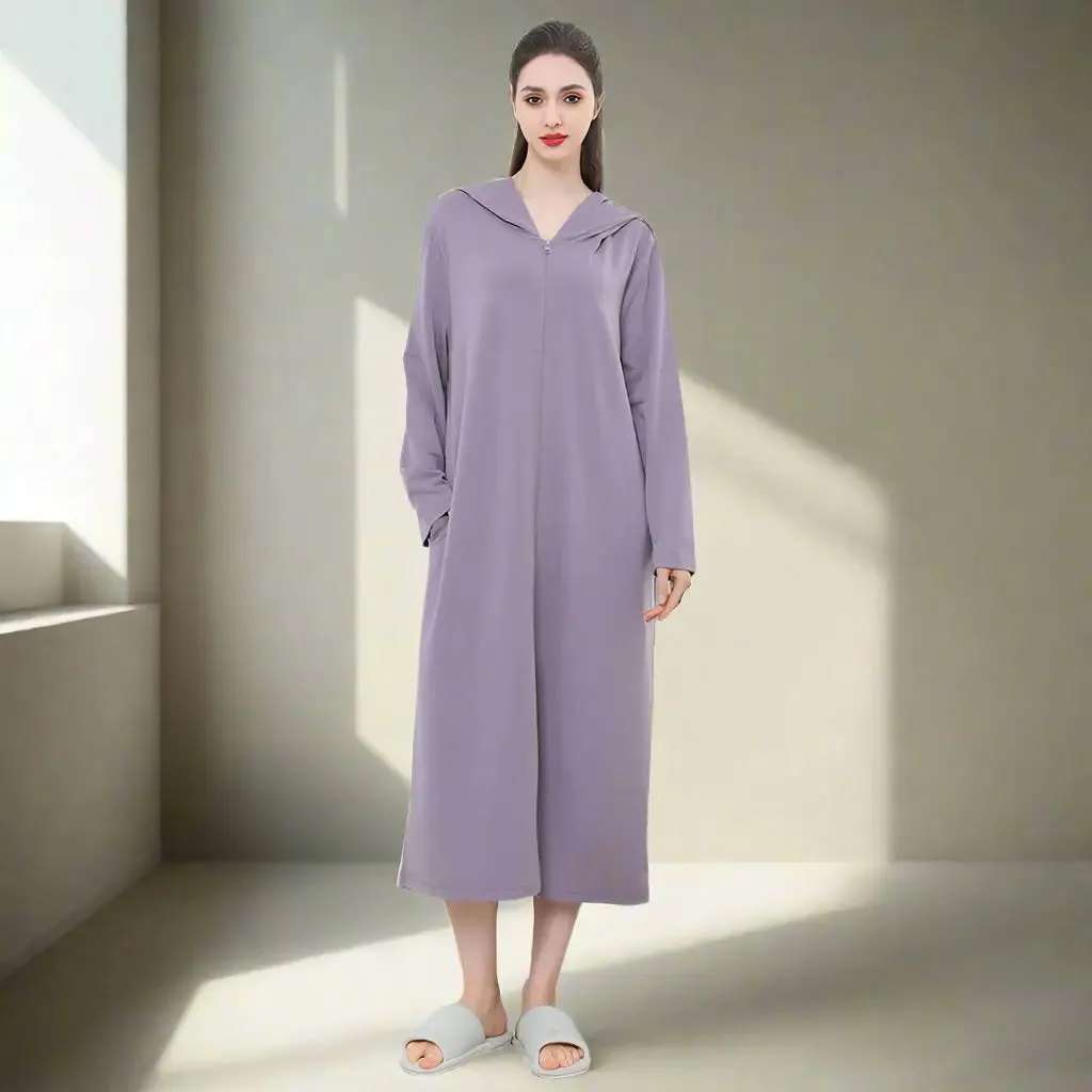 Zipper Hooded Bathrobe