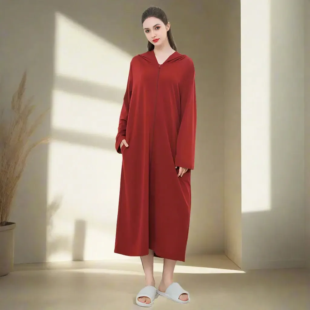 Zipper Hooded Bathrobe