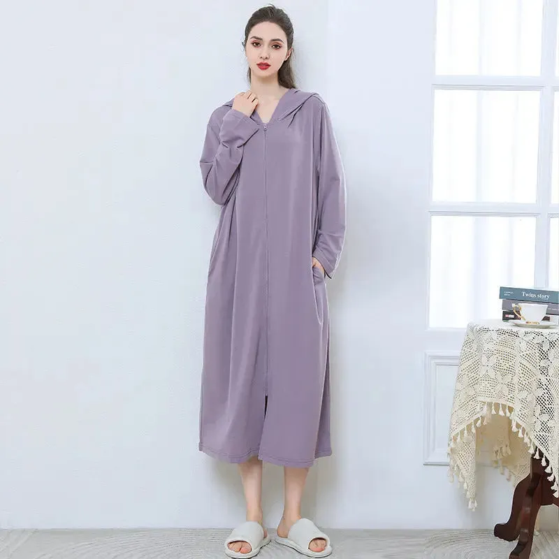 Zipper Hooded Bathrobe