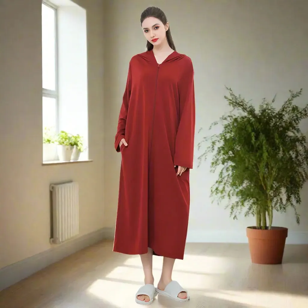 Zipper Hooded Bathrobe