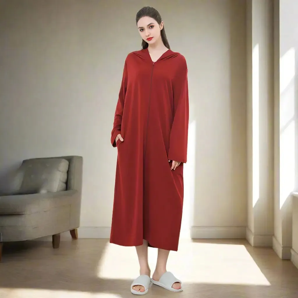 Zipper Hooded Bathrobe
