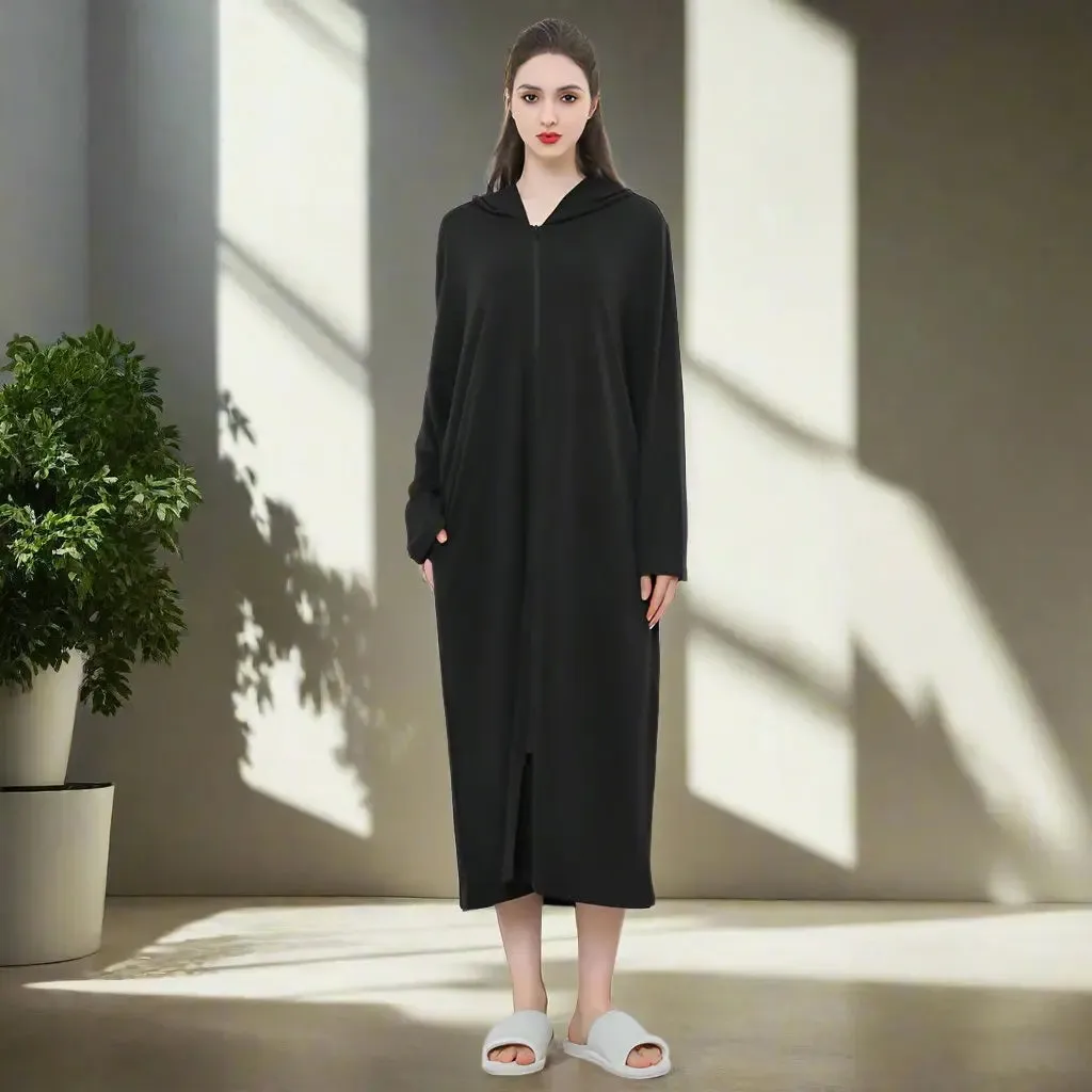 Zipper Hooded Bathrobe