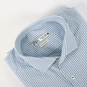 ZR Blue & White Self Checkered Shirt